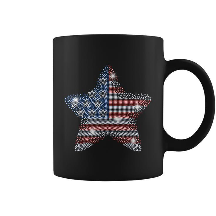 Vintage July 4Th Star Flag American Rhinestone Bling Tee Coffee Mug