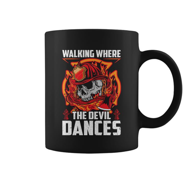 Walking Where The Evil Dances Proud To Be A Firefighter Usa Flag Coffee Mug