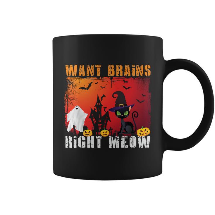 Want Brains Right Meow Cat Halloween Quote Coffee Mug