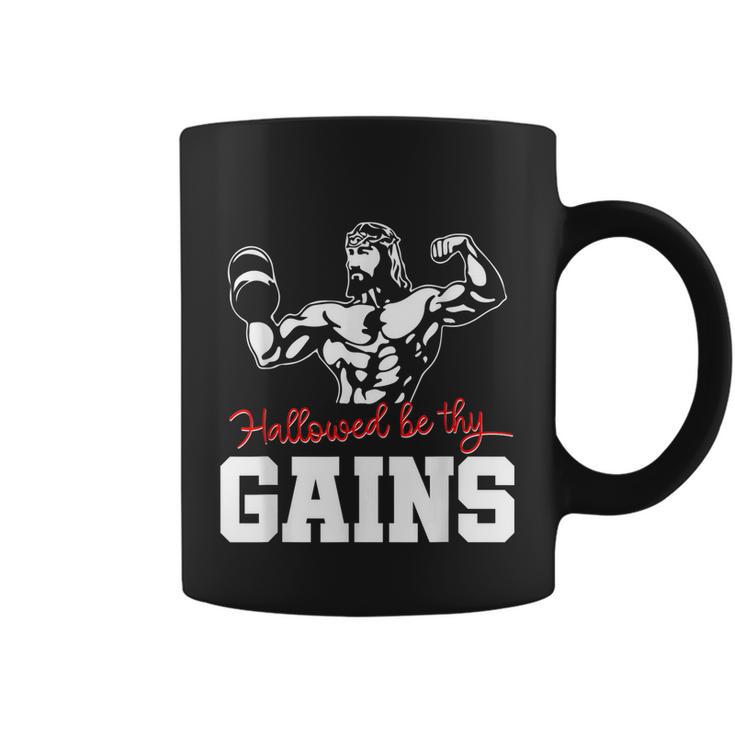 Weight Lifting Bodybuilding Hallowed Be Thy Gains Jesus Coffee Mug