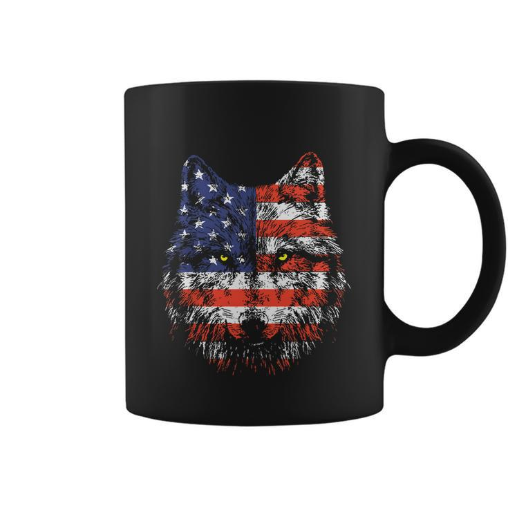 Wolf American Flag Usa 4Th Of July Patriotic Wolf Lover Coffee Mug
