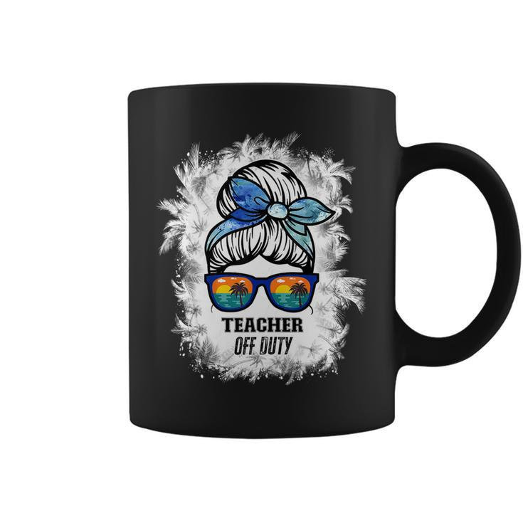 Womens Bleached Teacher Off Duty Messy Bun Beach Sunset Funny Teach Coffee Mug