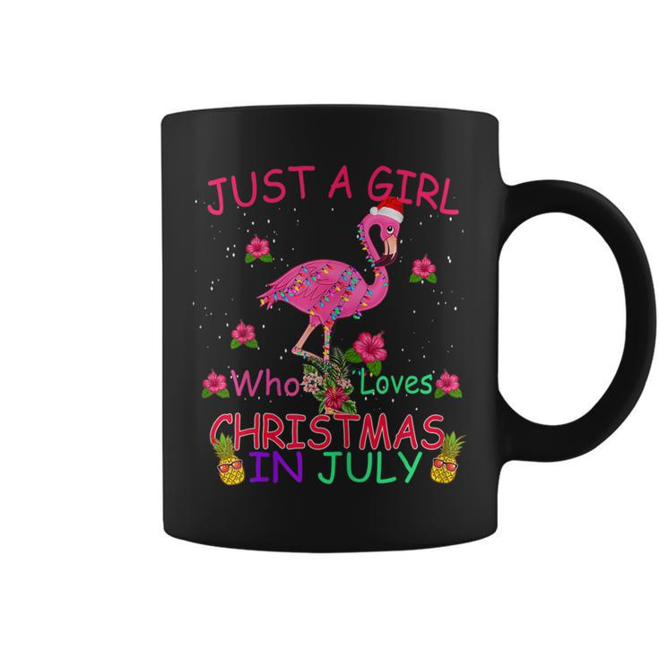 Womens Just A Girl Who Loves Christmas In July Flamingo  Coffee Mug