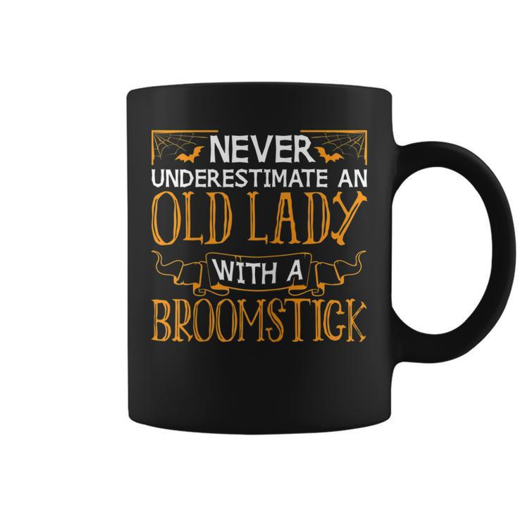 Womens Old Lady With Broomstick Witch Womens Halloween Costume  Coffee Mug