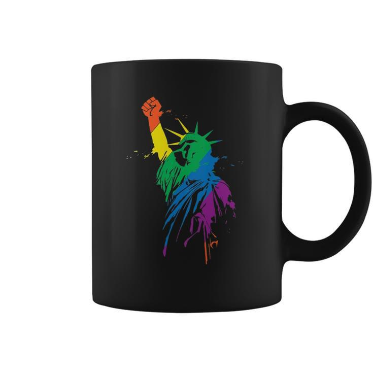 Womens Rainbow Statue Of Liberty With Raised Fist Lgbtq Pride  Coffee Mug