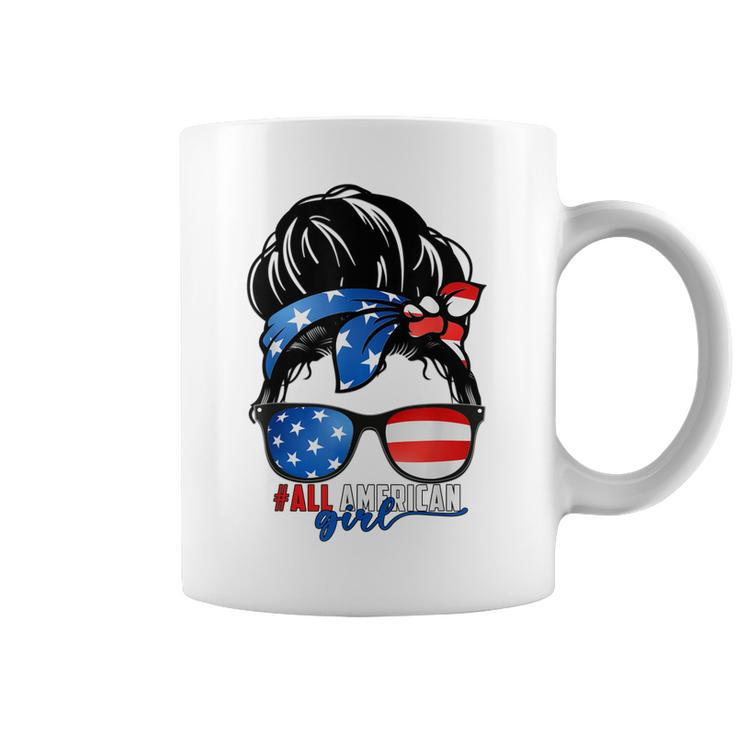 All American Girl 4Th Of July  Daughter Messy Bun Usa  Coffee Mug