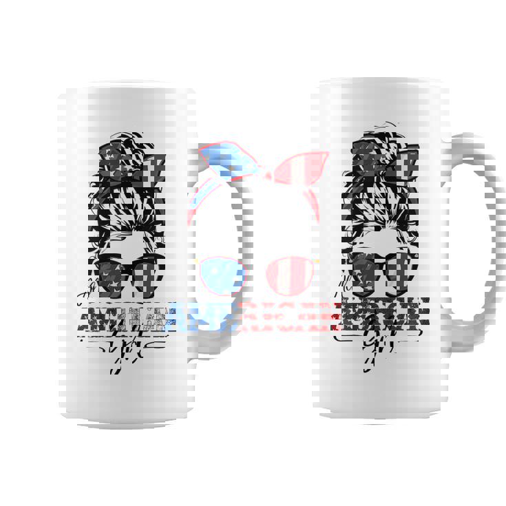 All American Girl 4Th Of July  Women Messy Bun Usa Flag  V2 Coffee Mug