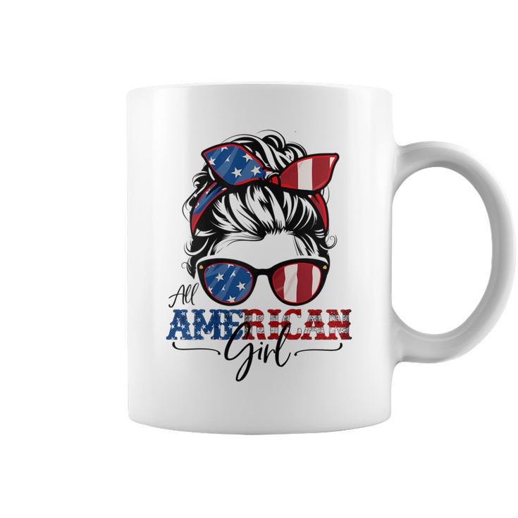 All American Girl 4Th Of July Women Messy Bun Usa Flag V2 Coffee Mug