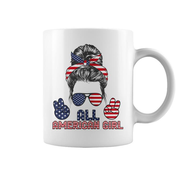 All American Girl Messy Bun American Flag 4Th Of July  V2 Coffee Mug
