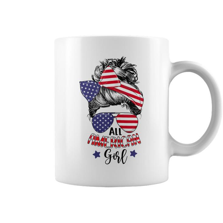 All American Girl Messy Bun Usa Flag Patriotic 4Th Of July  V2 Coffee Mug