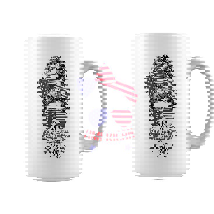 All American Girl Messy Bun Women Patriotic 4Th Of July Usa  Coffee Mug