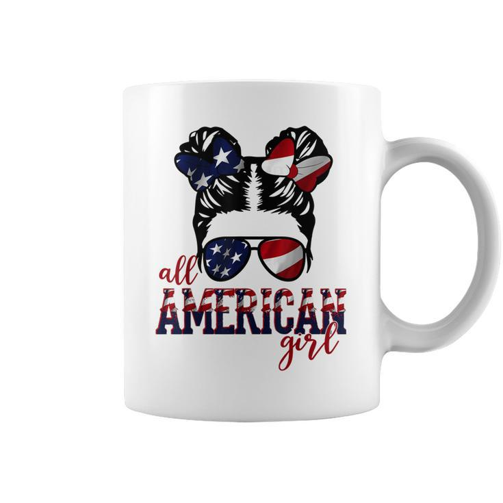 All American Girl Messy Hair Bun Woman Patriotic 4Th Of July  V2 Coffee Mug