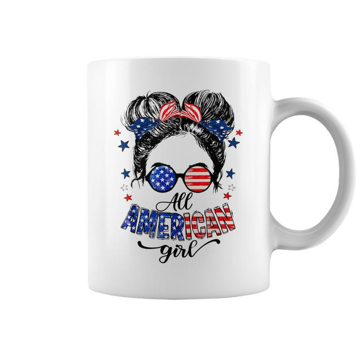 All American Girls 4Th Of July  Daughter Messy Bun Usa  V4 Coffee Mug