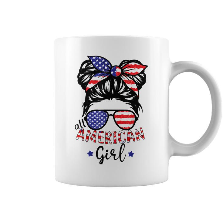 All American Girls 4Th Of July  Daughter Messy Bun Usa  V5 Coffee Mug