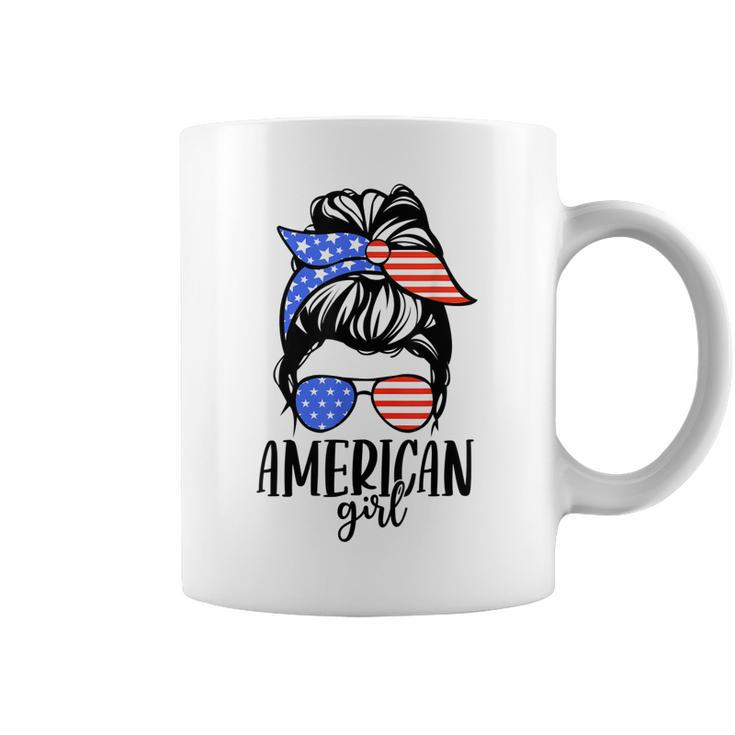 American Girl Messy Hair Bun Usa Flag Patriotic 4Th Of July  Coffee Mug