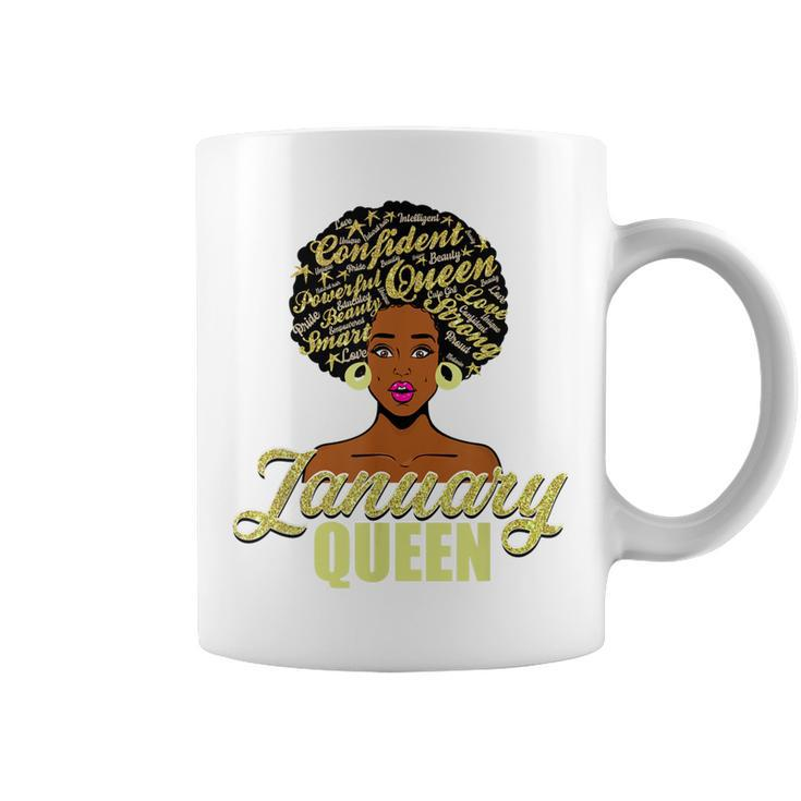 Black African American Melanin Afro Queen January Birthday  Coffee Mug