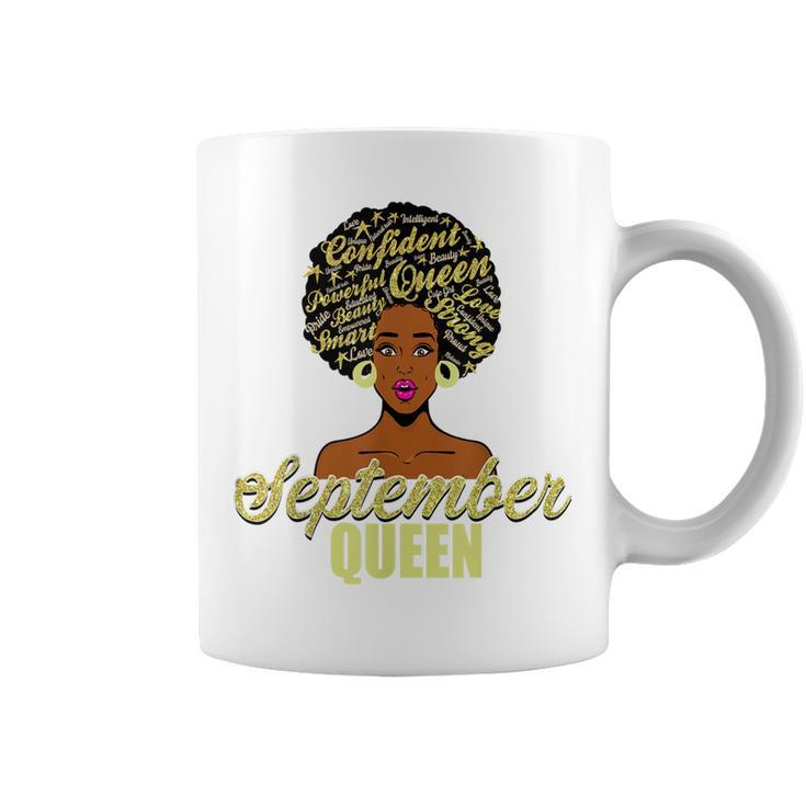 Black African American Melanin Afro Queen September Birthday  Coffee Mug