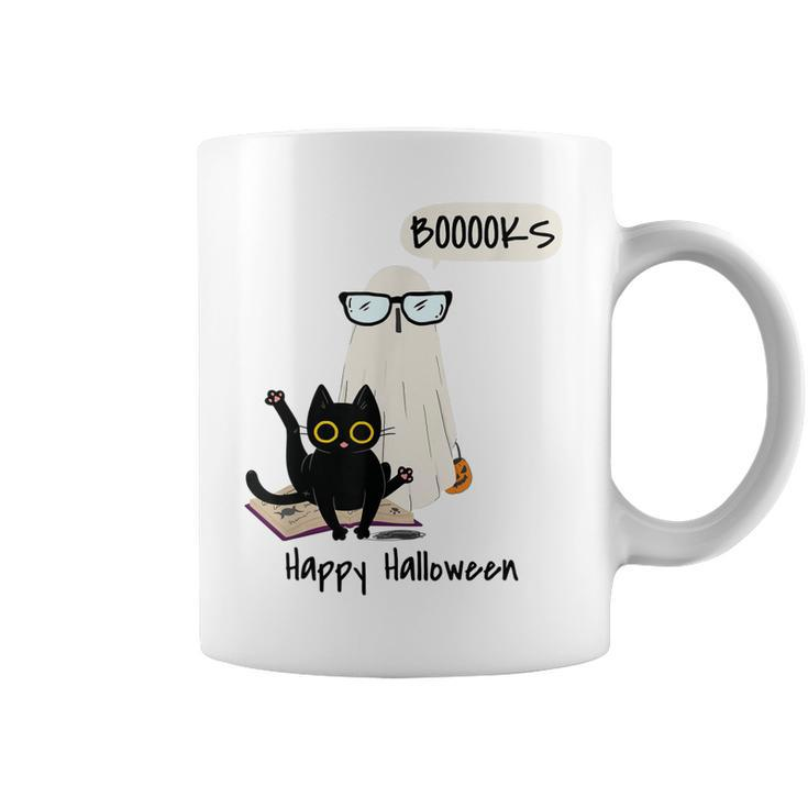 Book Lover Halloween Boooks Ghost Boo And Black Cat Cute  Coffee Mug