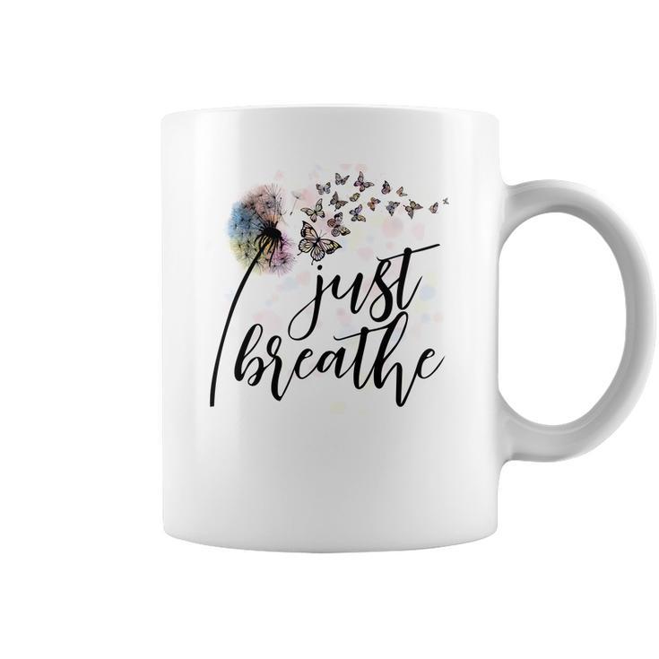 Butterfly Just Breathe Awsome Dandelion Design Coffee Mug