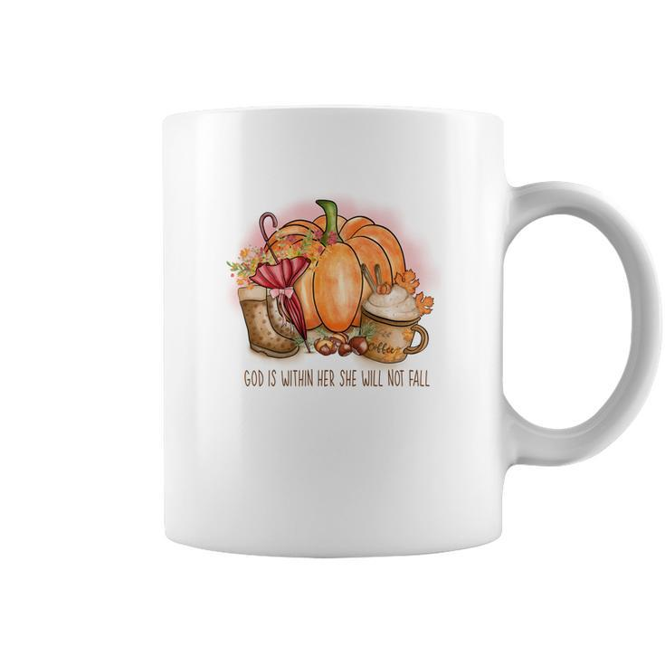 Cozy Autumn Fall God Is Within Her She Will Not Fall Coffee Mug