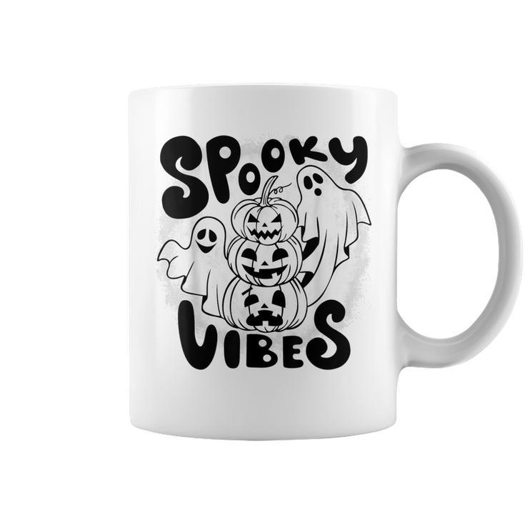 Cute Ghost Halloween Retro Groovy Spooky Vibes Fun Halloween  Coffee Mug
