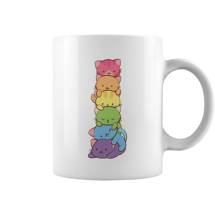 Cute Lgbt Rainbow Gay Pride Flag Kawaii Cat Pile Anime Art Gift Coffee Mug