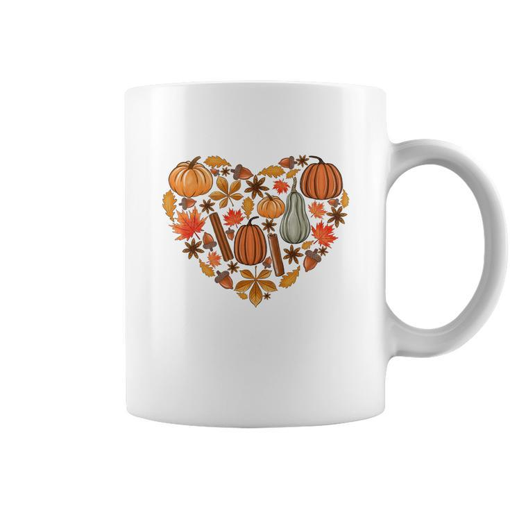 Fall Heart Pumpkins Flowers Coffee Mug