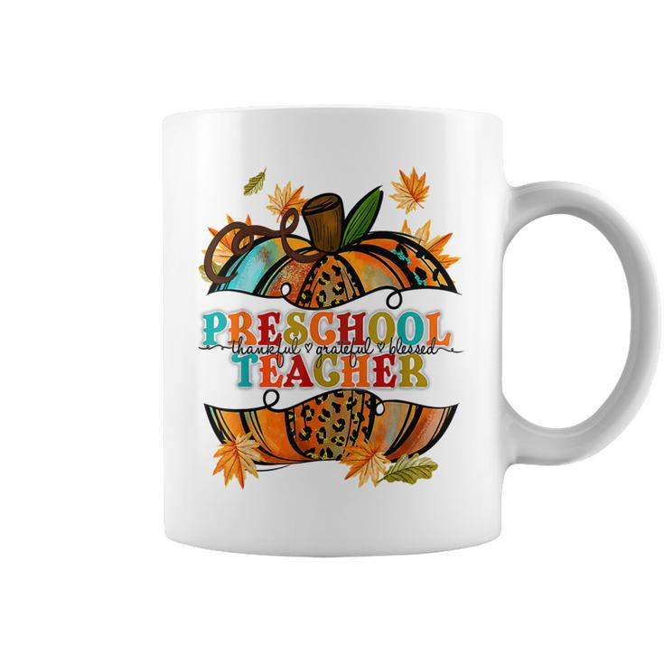 Fall Pumpkin Thankful Blessed Preschool Teacher  Coffee Mug