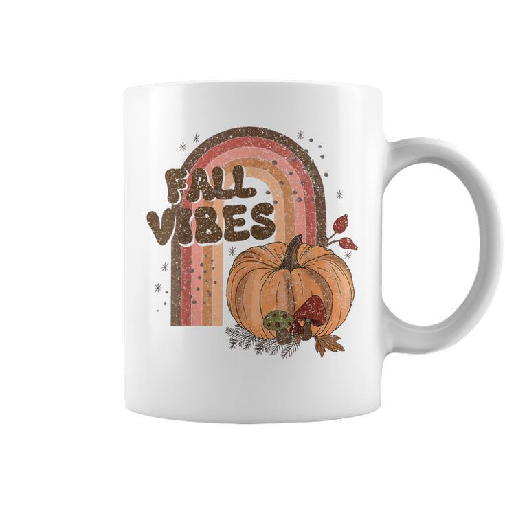 Fall Vibes Retro Rainbow Fall Autumn Pumpkin Hippie  Coffee Mug