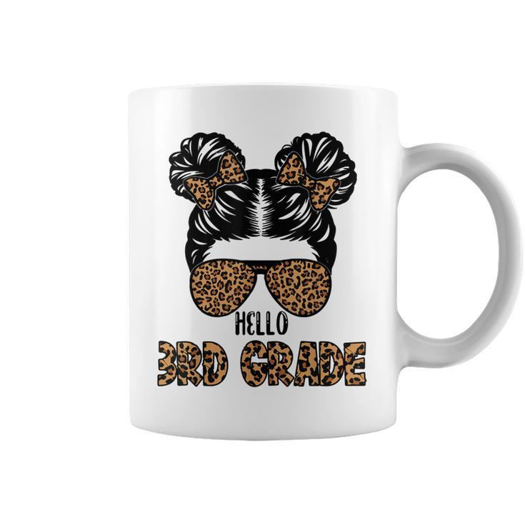 First Day Of School Hello 3Rd Grade Leopard Messy Bun Girls Coffee Mug