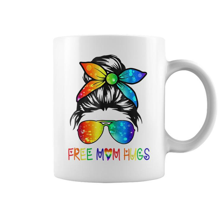 Free Mom Hugs Messy Bun Rainbow Lgbt Pride Month  Coffee Mug