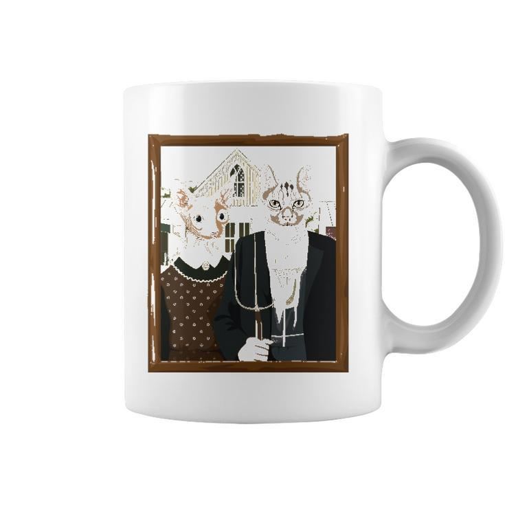 Funny American Gothic Cat Parody Ameowican Gothic Graphic Coffee Mug