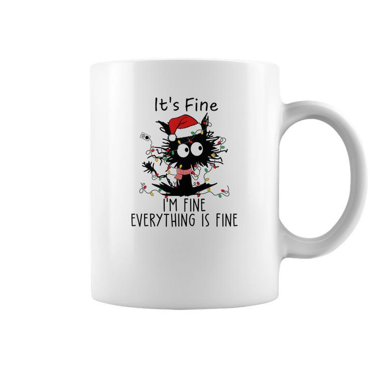 Funny Christmas Black Cat It Is Fine I Am Fine Everything Is Fine Coffee Mug