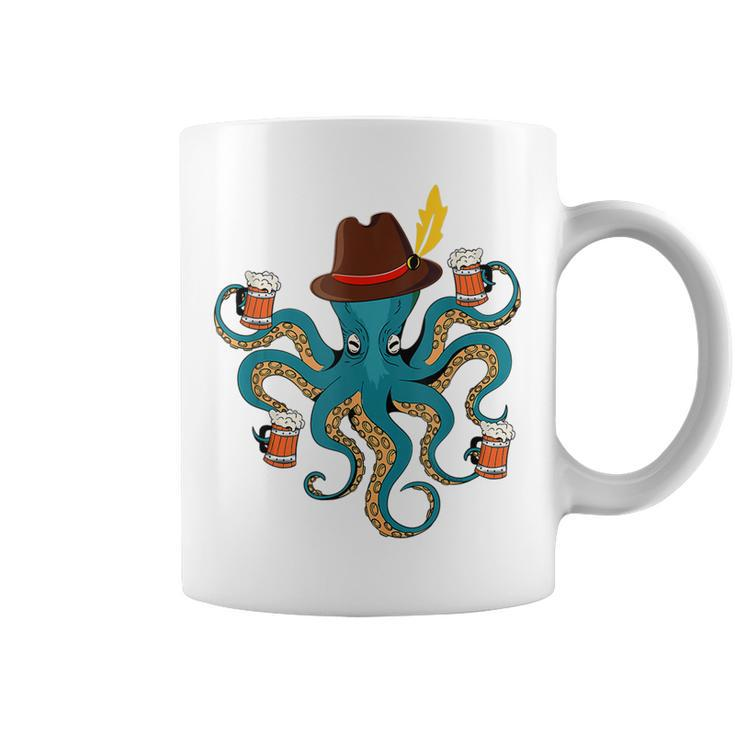 Funny Oktoberfest Octopus With Beer German Hat Oktoberfest Coffee Mug