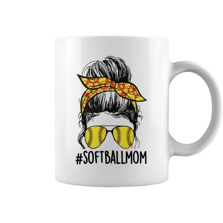 Funny Softball Mom Messy Bun Mama Mothers Day Sporty Mom  Coffee Mug
