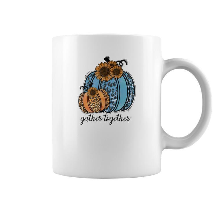 Gather Together Leopard Blue Pumpkin Fall Coffee Mug
