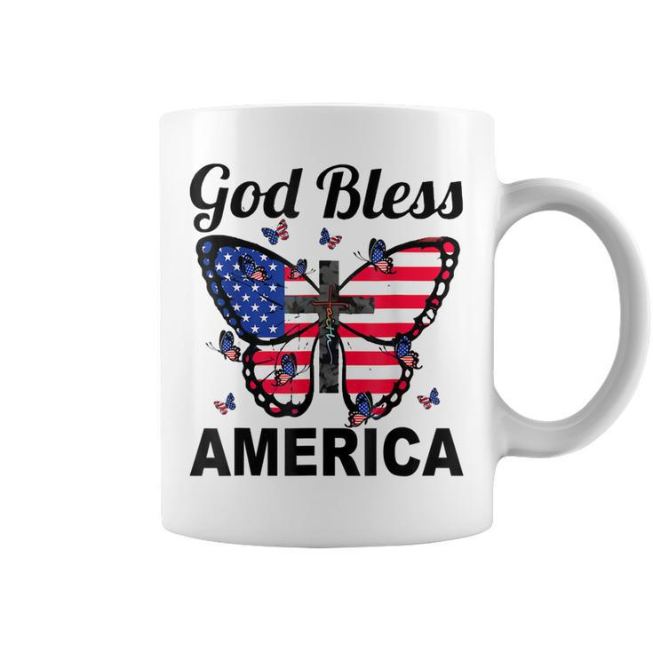God Bless America Butterflies 4Th Of July Jesus Christ Cross  Coffee Mug
