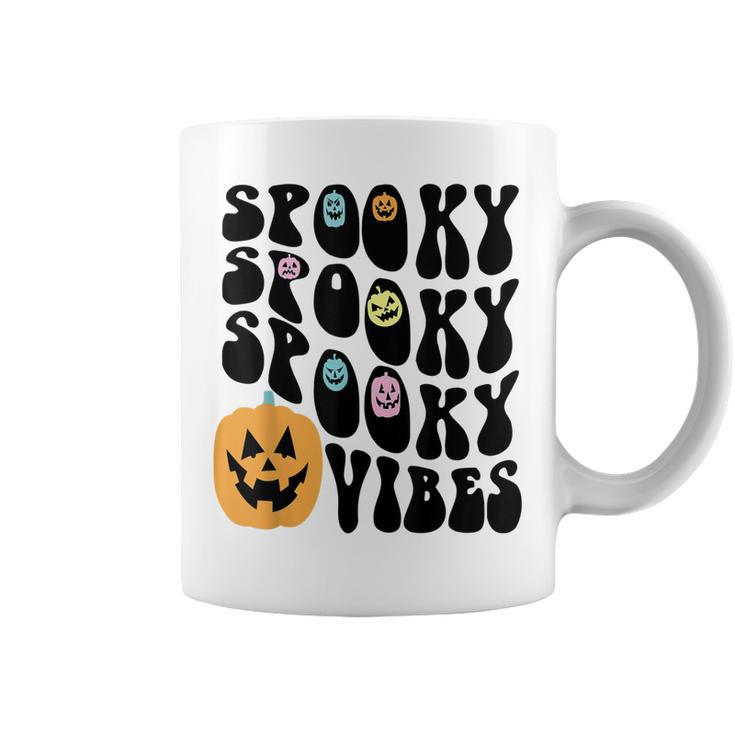 Groovy Spooky Vibes Scary Pumpkin Face Funny Halloween  Coffee Mug