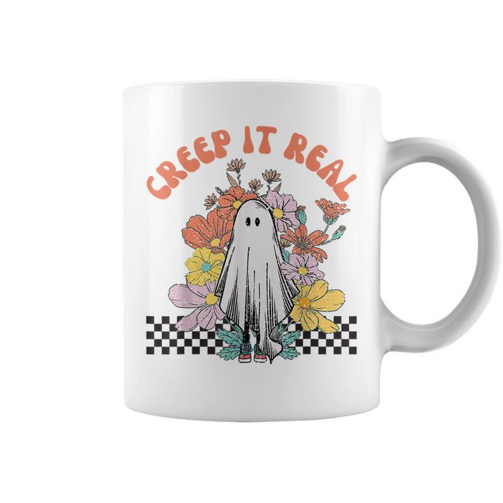 Halloween Costume Retro Creep It Real Ghost With Flowers  Coffee Mug
