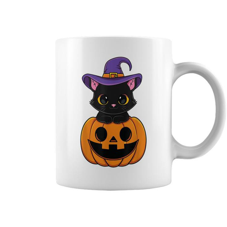 Halloween Cute Black Cat Witch Hat Pumpkin For Kids Girls  Coffee Mug