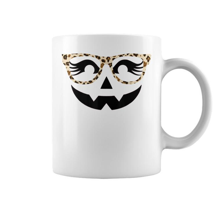 Halloween Jack O Lantern Face Pumpkin Leopard Glasses Decor  Coffee Mug