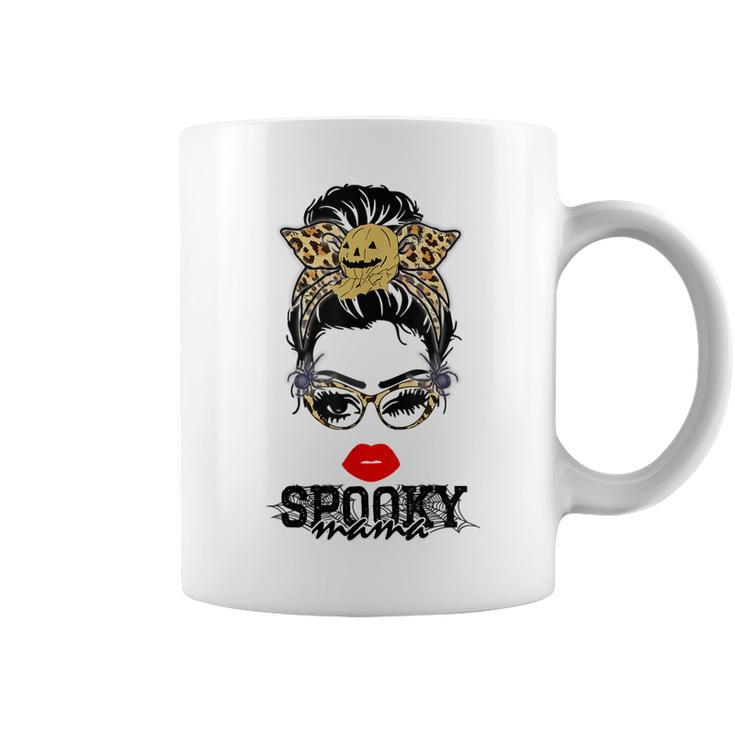 Halloween Leopard Print Messy Bun Spooky Mama  Coffee Mug
