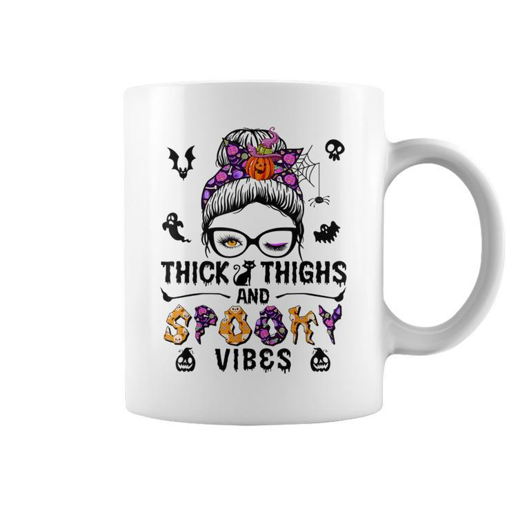 Halloween Messy Bun Thick Thighs And Spooky Vibes  Coffee Mug