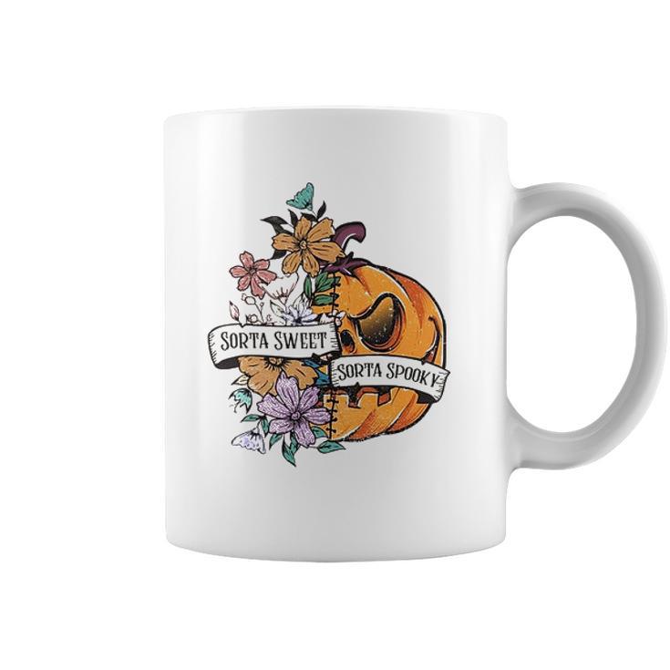 Halloween Sorta Sweet Sorta Spooky Pumpkin Floral Coffee Mug