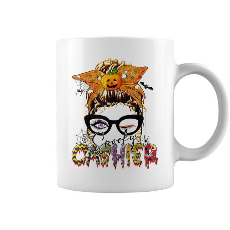 Halloween Spooky Cashier Messy Bun Glasses Spooky  Coffee Mug
