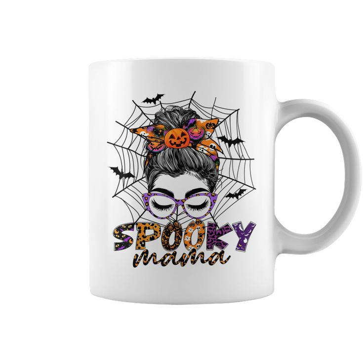 Halloween Spooky Mama Costume Messy Bun Spider Web For Mom  Coffee Mug