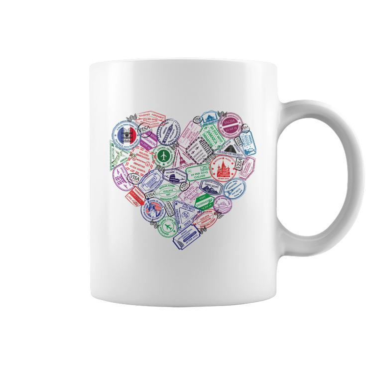 Heart Shaped Passport Travel Stamp Coffee Mug