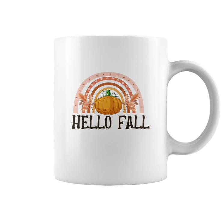 Hello Fall Boho Rainbow Pumpkin Coffee Mug