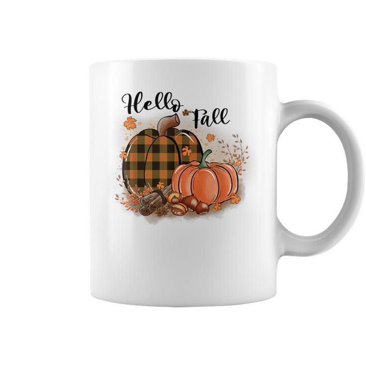 Hello Fall Plaid Pumpkin Spice Maple Leave Autumn Collection  Coffee Mug