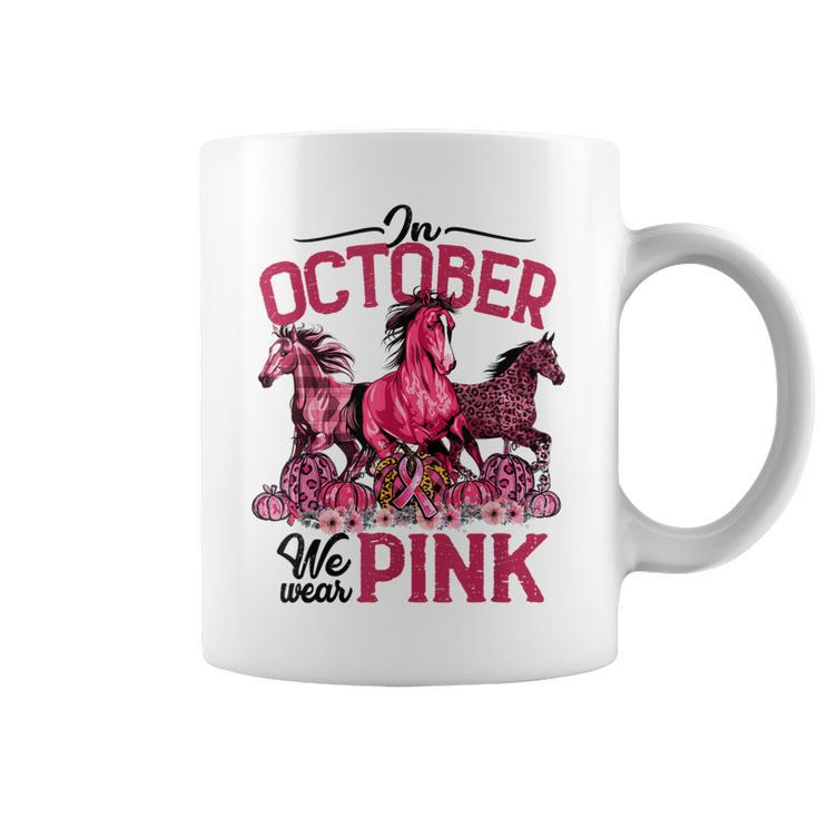 In October We Wear Pink Horse Leopard Pumpkin Breast Cancer  Coffee Mug